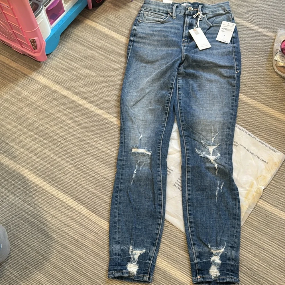 Brand NWT Good American "Good Waist Crop" distressed skinny jeans Size 0/25 - Picture 5 of 5